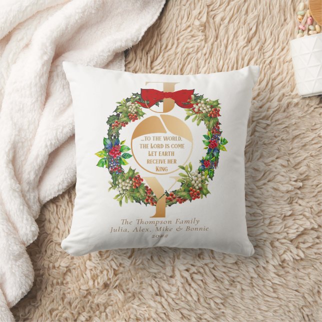 Joy To The World Quote Elegant Christmas Wreath Cushion (Blanket)