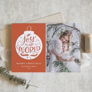 Joy To The World Quote Orange Merry Christmas Holiday Card
