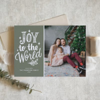 Joy to the World Quote Rustic Taupe Green Photo