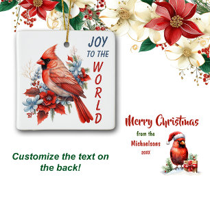 Joy to the World Red Cardinal Holiday Ceramic Ornament