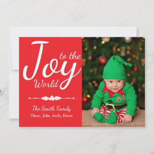 Joy to the World Red Christmas Photo Card