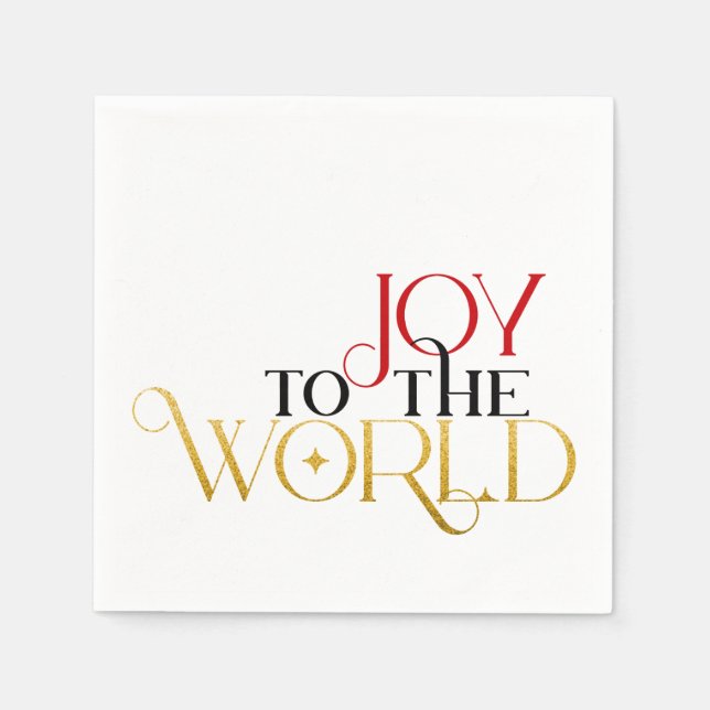 Joy To The World Red Gold Black Script Typography Napkin (Front)