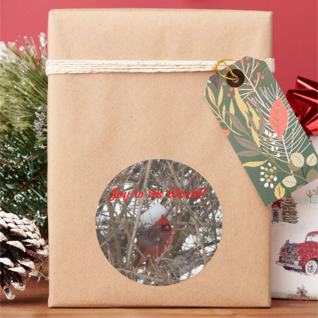 Joy to the World Red Male Cardinal Stickers (Holiday)