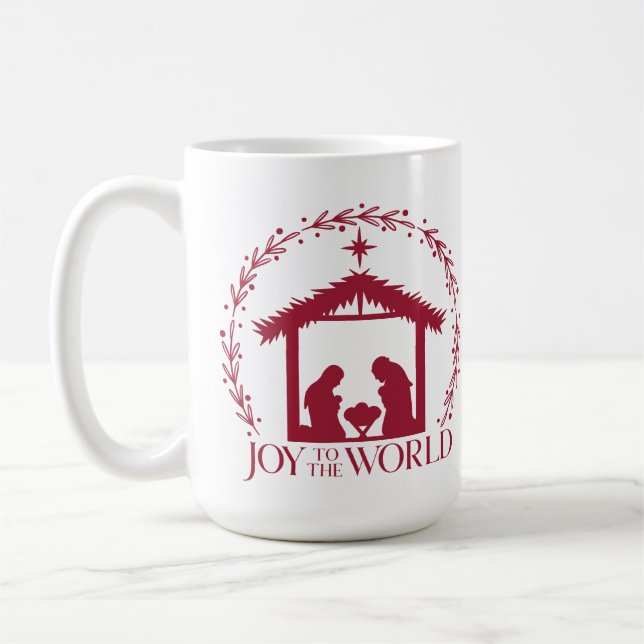 Joy to the World Red Nativity Christmas Coffee Mug (Left)