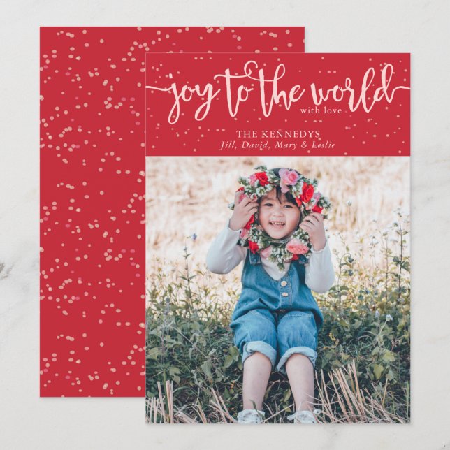 Joy to the World Red Photo Christmas Card (Front/Back)