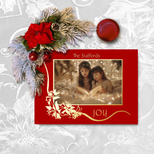 Joy to the World Red Poinsettia Christmas Card