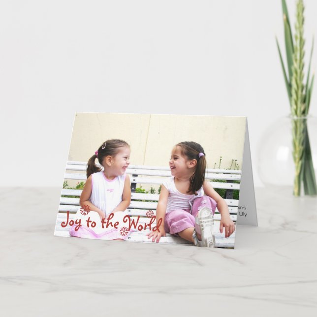 Joy to the world red snowflake christmas photo holiday card (Front)