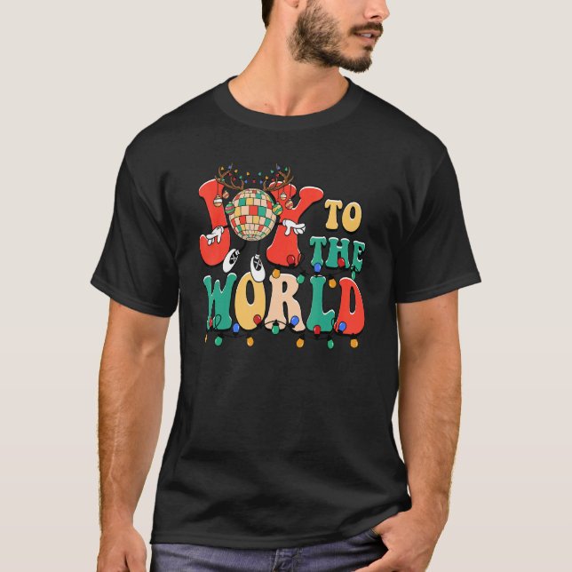 Joy To The World Reindeer Disco Ball Christmas Hol T-Shirt (Front)
