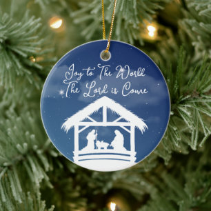 Joy to the World Religious Christmas Nativity Ceramic Ornament