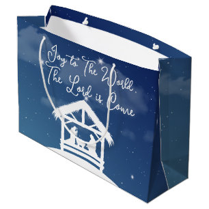 Joy to the World Religious Christmas Nativity Large Gift Bag