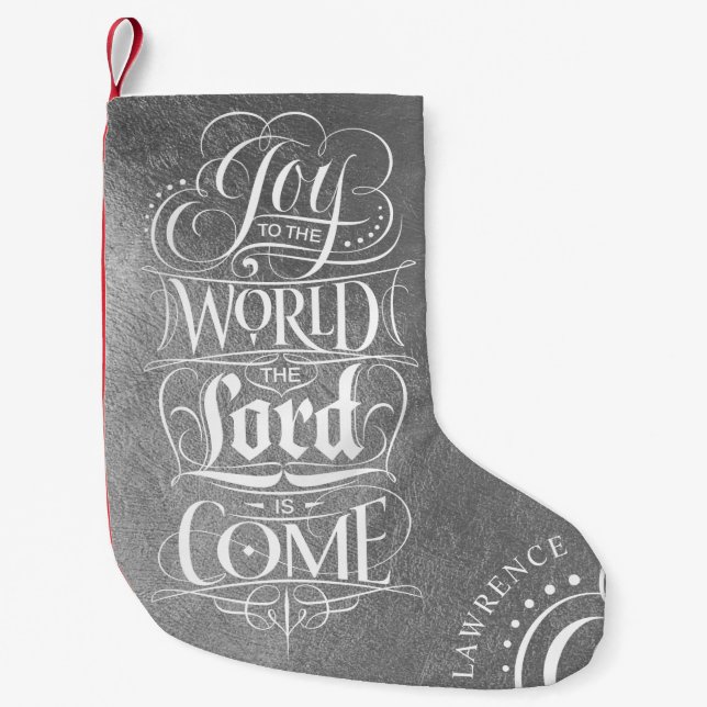 Joy to the World Religious Christmas Silver Red Small Christmas Stocking (Front)