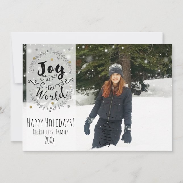 Joy to the World Rustic Silver Gold Holiday Photo (Front)