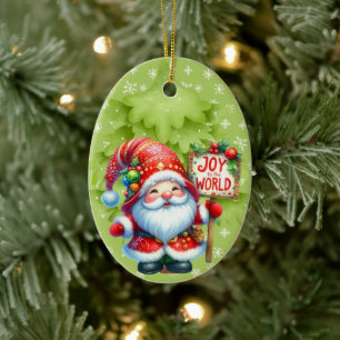 Joy To the World Santa Claus Snowflakes Ceramic Ornament