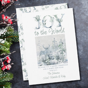 Joy to the World Snow Forest Decorative Typography Holiday Card