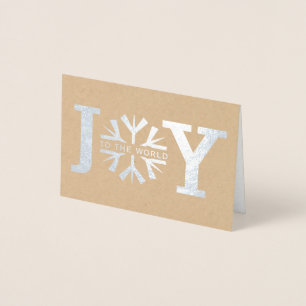 Joy to the world snowflake modern Christmas silver Foil Card