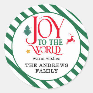 "Joy to the world" Stripes-Deer Tree Star Classic Round Sticker