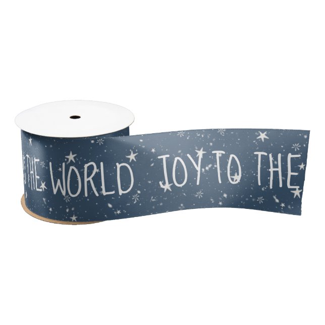 JOY TO THE WORLD Text With Stars Satin Ribbon (Spool)