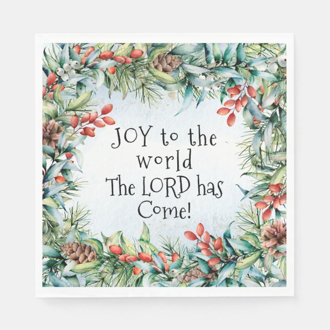 Joy to the World The Lord has Come, Christmas Napkin (Front)