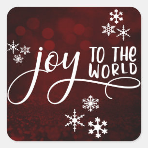 Joy to the World Typography and Snowflakes 3 Square Sticker