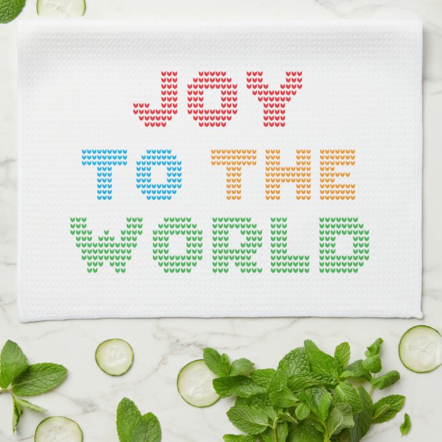 Joy To The World Typography Christmas Tea Towel (Folded)