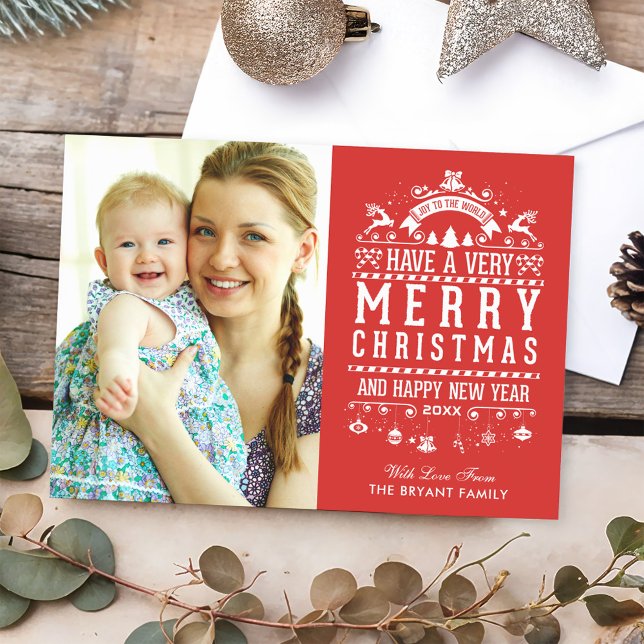 Joy To The World Typography Merry Christmas Photo Holiday Card (Creator Uploaded)