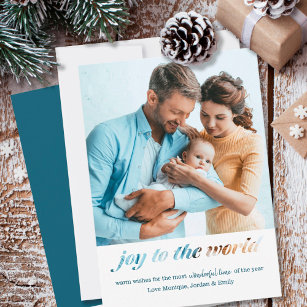 Joy to the World Typography Montage Square Photo Holiday Card