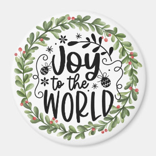 Joy to the World Watercolor Wreath Magnet
