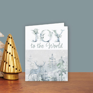 Joy to the World Winter Watercolor Woodland Stag Holiday Card