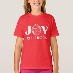 Joy to the World with Christmas Ball White Text T-Shirt