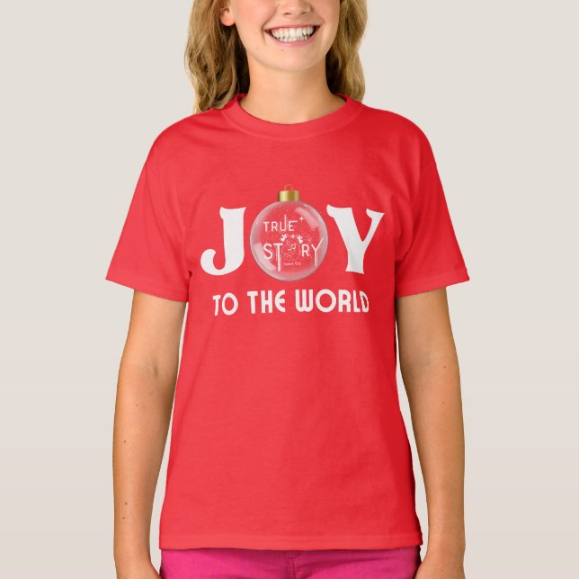 Joy to the World with Christmas Ball White Text T-Shirt (Front)