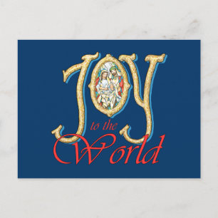 Joy to the World with Stained Glass Nativity Holiday Postcard