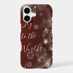 Joy to the World with White Snowflakes on Red