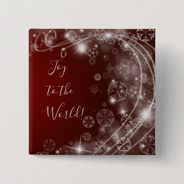 Joy to the World with White Snowflakes on Red 15 Cm Square Badge (Front)