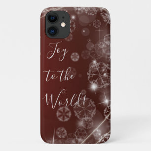 Joy to the World with White Snowflakes on Red iPhone 11 Case