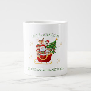 Joy Travels Light – Bilingual Holiday Sleigh  Large Coffee Mug