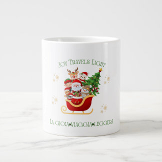 Joy Travels Light – Bilingual Holiday Sleigh Large Coffee Mug