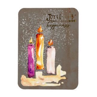 Joy! Trio of Candles Watercolor Sparkle Holiday Magnet