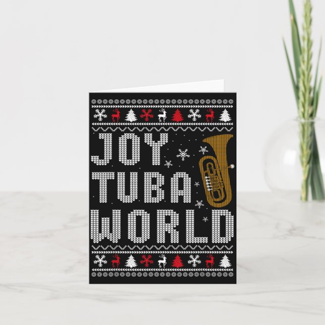 Joy Tuba World Funny Music Lover Ugly Christmas Sw Card (Front)