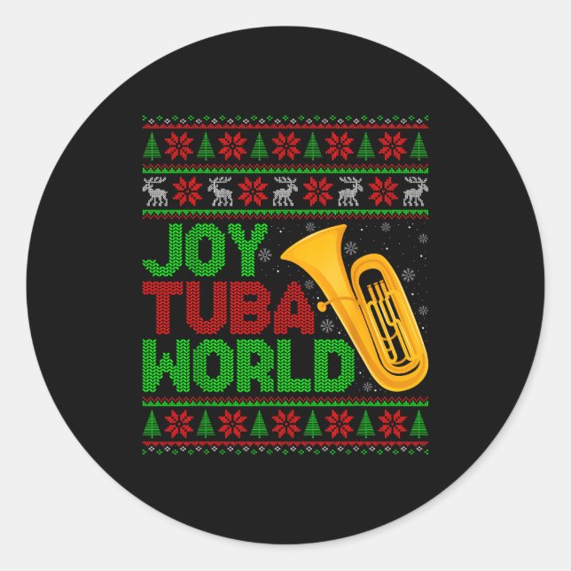 Joy Tuba World Music Lover Xmas Tuba Ugly Christma Classic Round Sticker (Front)