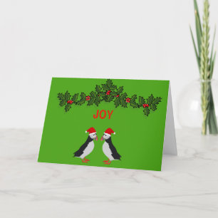 Joy twin puffins Christmas card