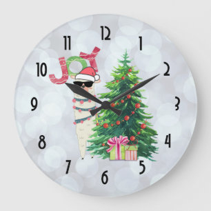 Joy Typography   Christmas Llama Large Clock