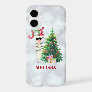 Joy Typography Christmas Llama with Tree