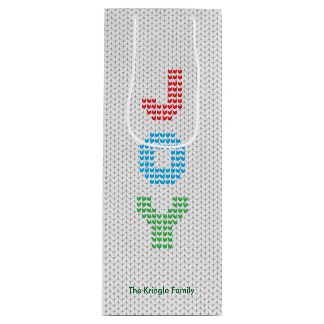 Joy Typography Christmas Sweater Wine Gift Bag (Front)