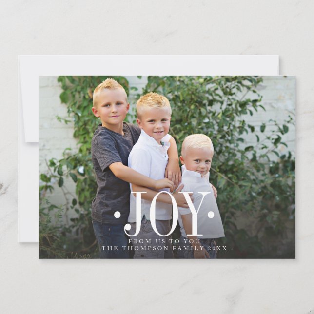 JOY Typography Christmas Tree Family Photo Flat Holiday Card (Front)