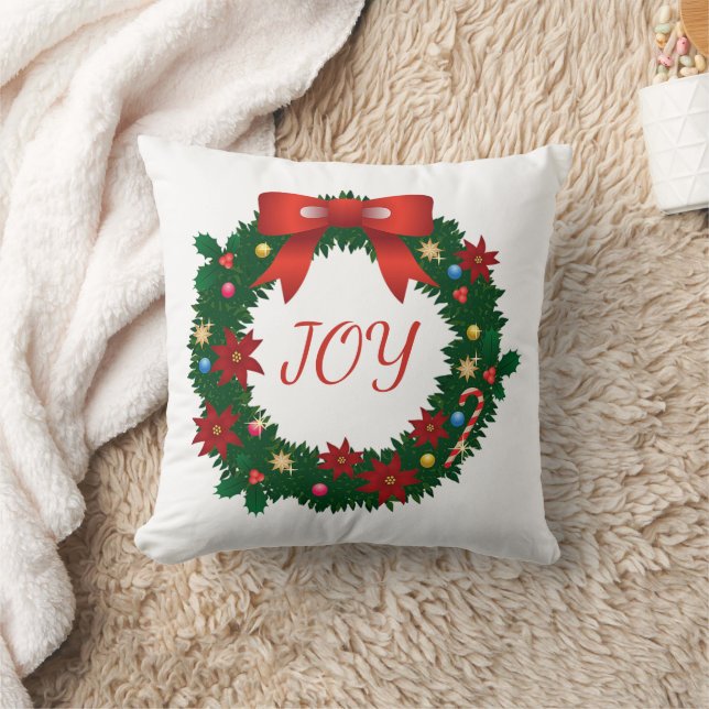 "Joy" Typography Christmas Wreath Cushion (Blanket)