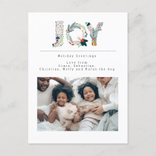 Joy Typography Holiday Greeting Photo Personalised Postcard