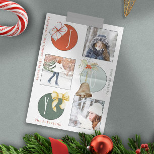 JOY Typography Modern Christmas 4 Photo Collage Holiday Card