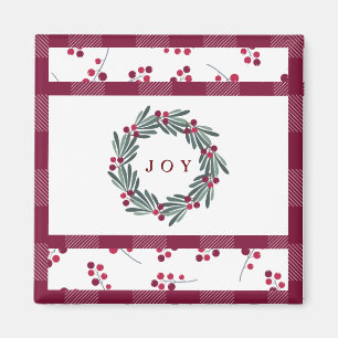 JOY” Typography Red Holly Berry Wreath Holiday Magnet