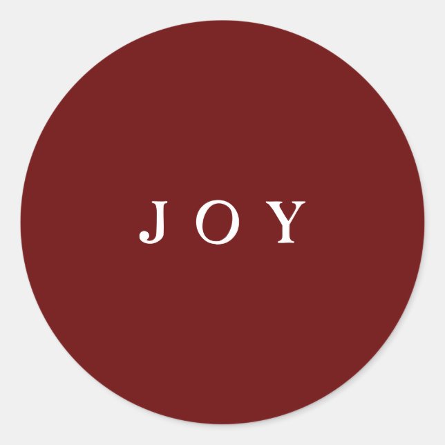 JOY Typography Red Simple Modern Holiday Classic Round Sticker (Front)