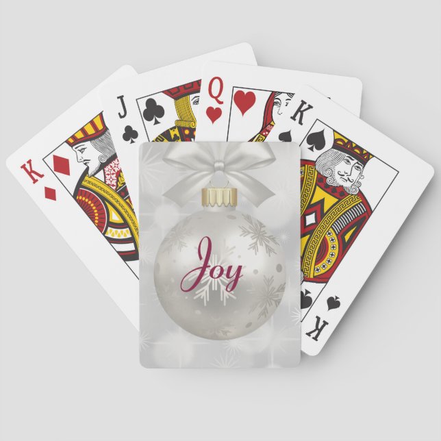 Joy Typography with Elegant Silver Christmas Ball Playing Cards (Back)